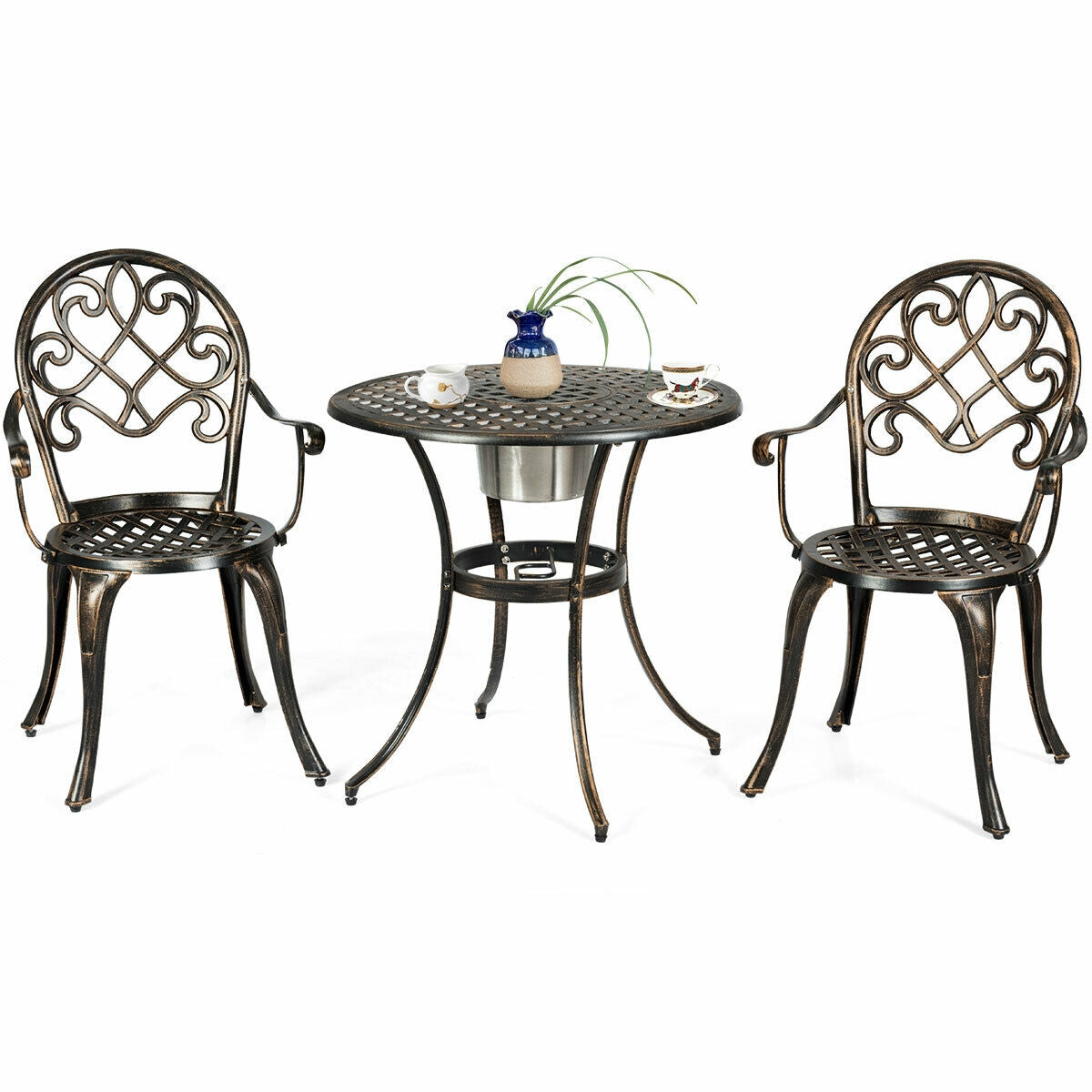 3 Piece Outdoor Patio Bistro Set, With Removable Ice Bucket, Bronze Patio Conversation Sets at Gallery Canada