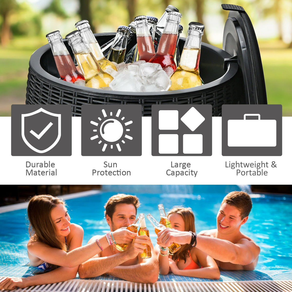 9.5 Gallon 4-In-1 Patio Rattan Cocktail Table, Black Coolers at Gallery Canada