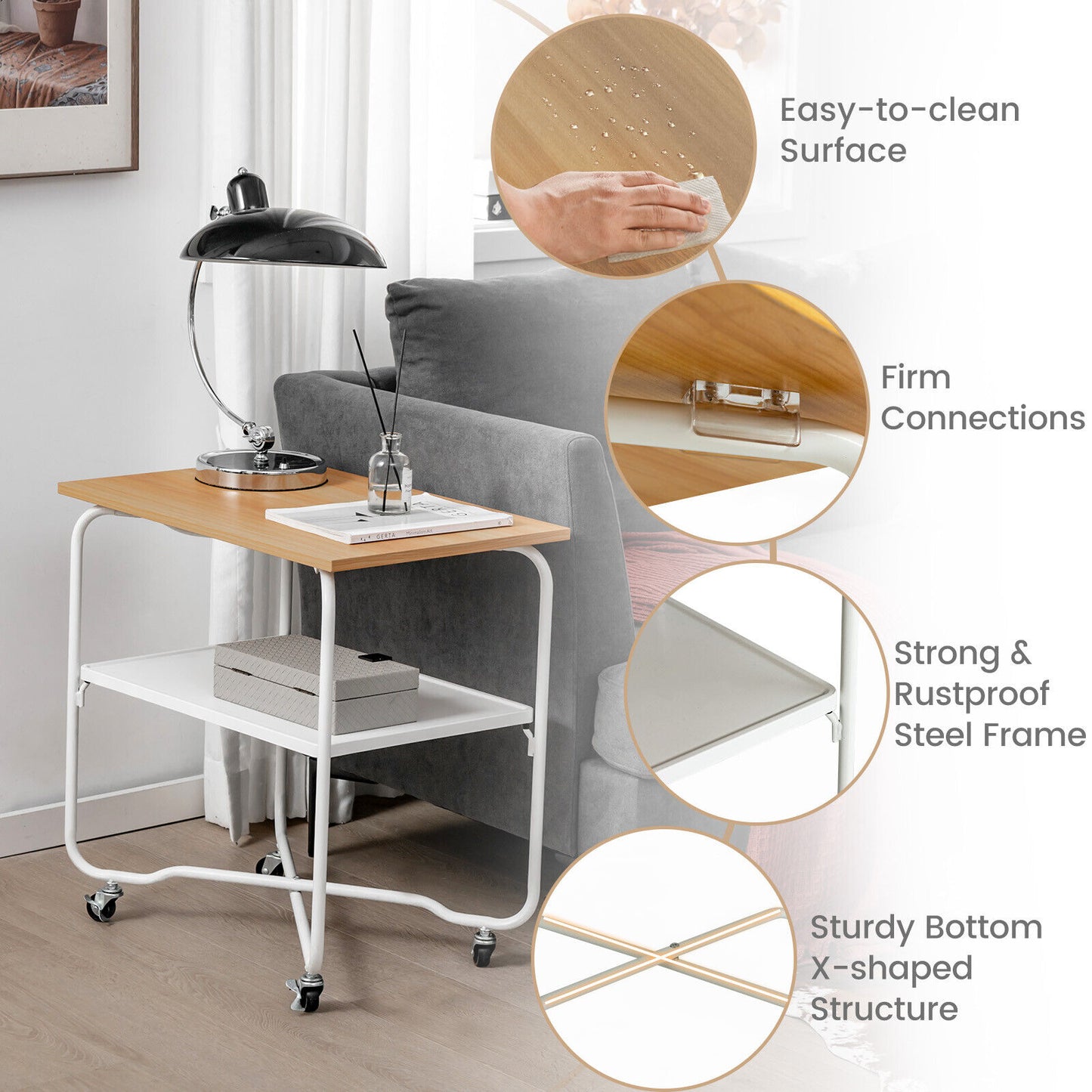 2-Tier End Table, Metal Shelf, Foldable Frame, Natural End & Side Tables at Gallery Canada