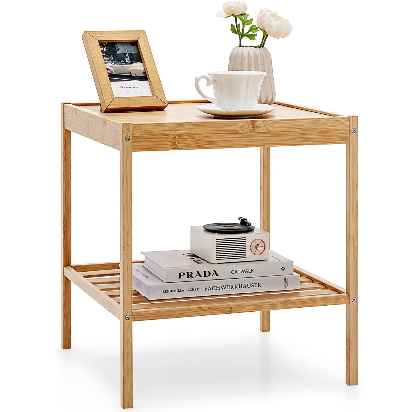 2 Tier Bamboo Nightstand, Natural, 2 Pieces Nightstands at Gallery Canada