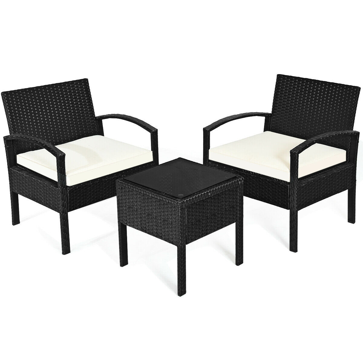 3 Piece Patio Rattan Furniture Set, Sofa Cushioned Table Garden, White Patio Conversation Sets at Gallery Canada