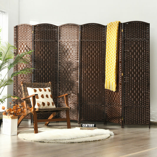 6.5Ft 6-Panel Weave Folding Fiber Room Divider Screen, Brown Room Dividers Brown at Gallery Canada