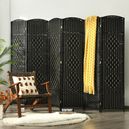 6.5Ft 6-Panel Weave Folding Fiber Room Divider Screen, Black Room Dividers Black at Gallery Canada