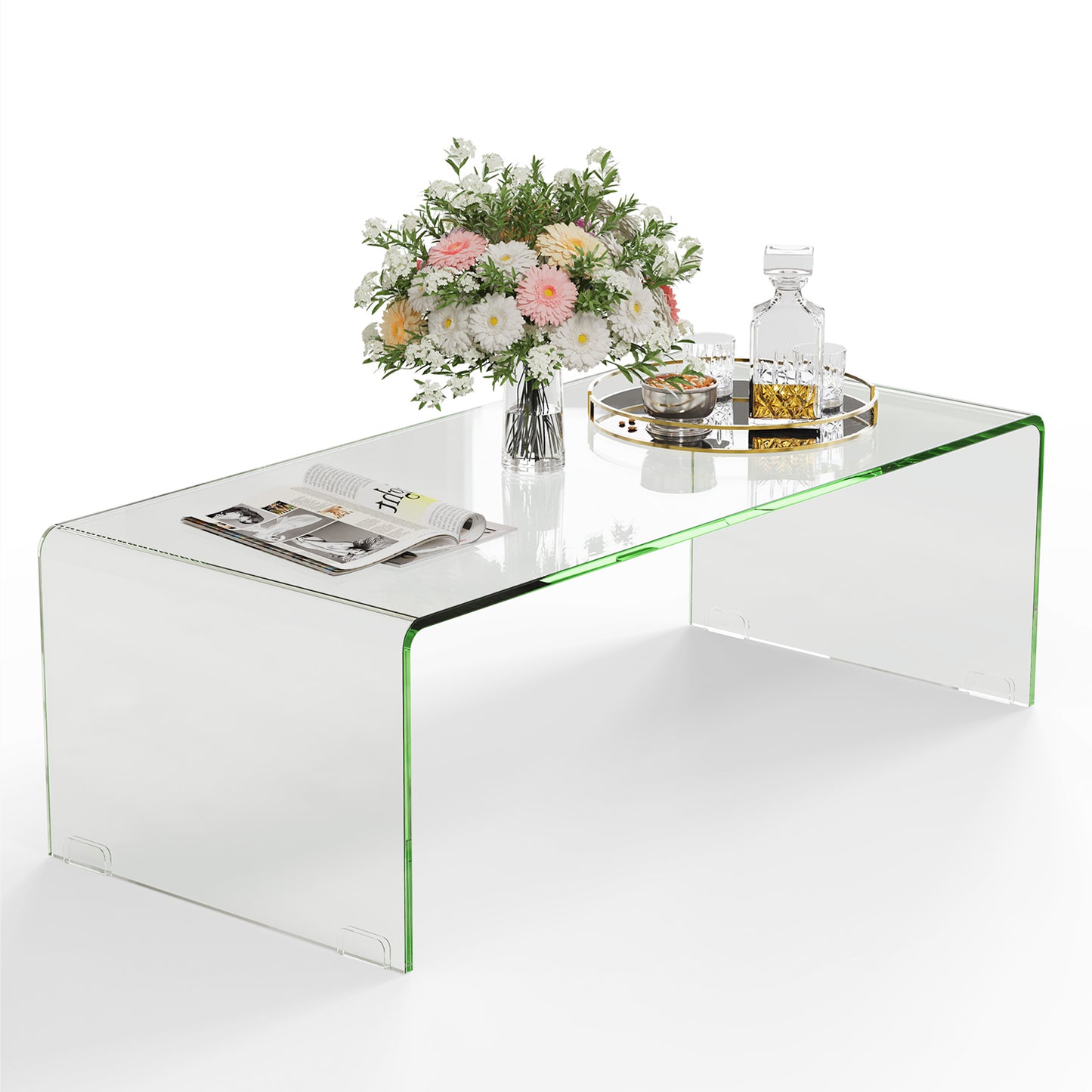 42 x 19.7 Inch Clear Tempered Glass Coffee Table, Rounded Edges, Transparent Coffee Tables at Gallery Canada