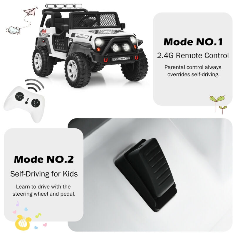 Kids Electric Ride On Truck, 12V, Remote Control, Operation Lever, White Powered Ride On Toys at Gallery Canada