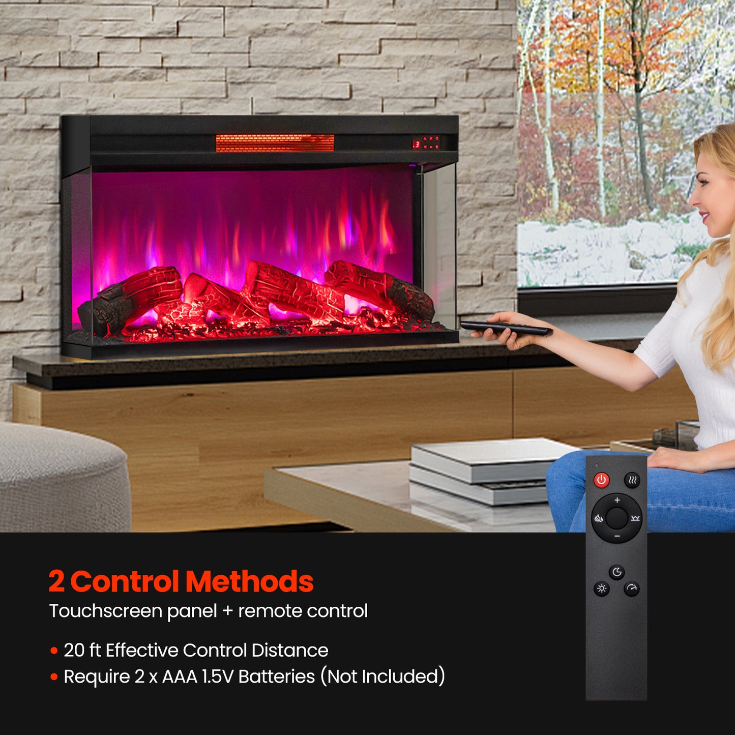 36 Inch 3-Sided 1500W Electric Fireplace, 7-Color Flame, Black Fireplaces at Gallery Canada