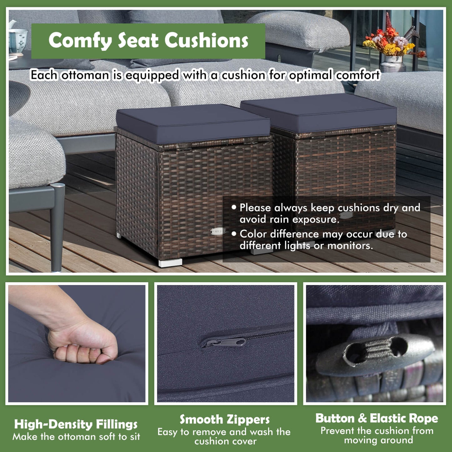Patio Ottoman With Removable Cushions, Navy Outdoor Seating & Patio Chairs at Gallery Canada