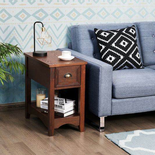 Contemporary Side End Table With Drawer, Natural End & Side Tables at Gallery Canada