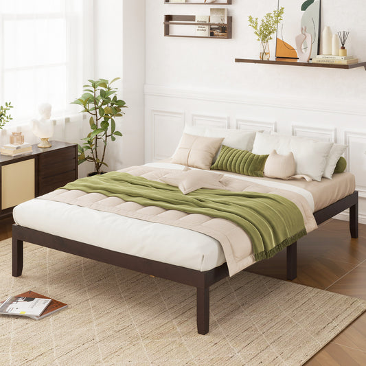 Full Wood Bed Frame With Wooden Slats, Rubber Wood Legs, Espresso Simple Bed Frame Espresso at Gallery Canada