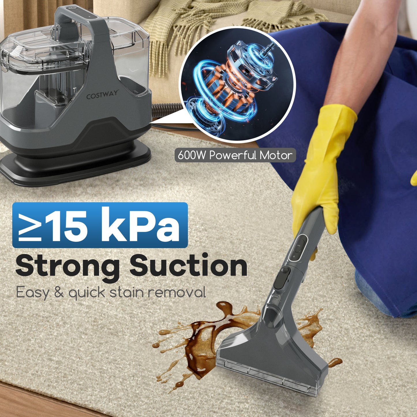 600W Upholstery Cleaner, 15Kpa Suction, Gray Vacuums & Cleaners at Gallery Canada