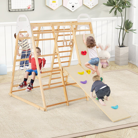 8-in-1 Wooden Jungle Gym Playset, Slide, Monkey Bars, Natural Climbers & Slides Natural at Gallery Canada