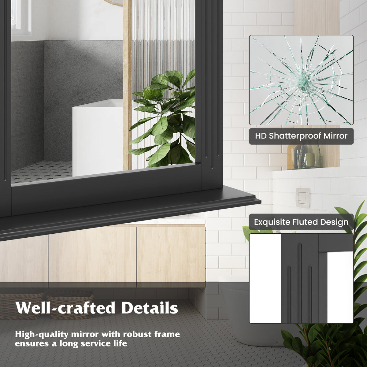 Wall Mounted Vanity Mirror With Shelf, Black Wall Mirrors at Gallery Canada
