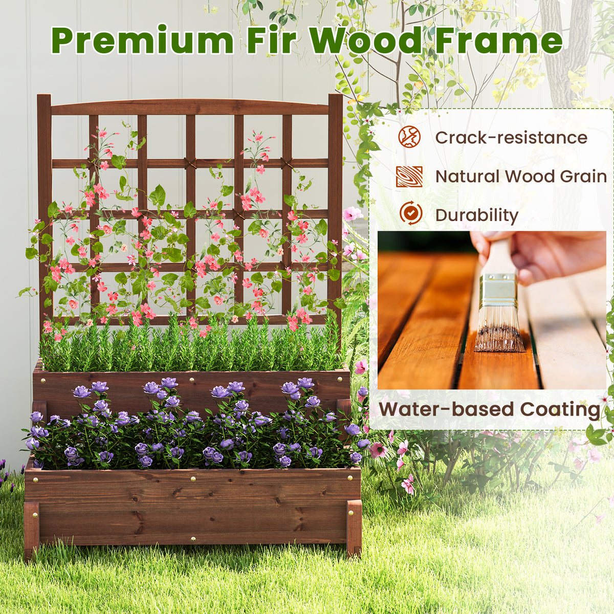 Raised Garden Bed With Trellis, 2-Tier Wood Planter Box, Rustic Brown Raised Garden Beds at Gallery Canada