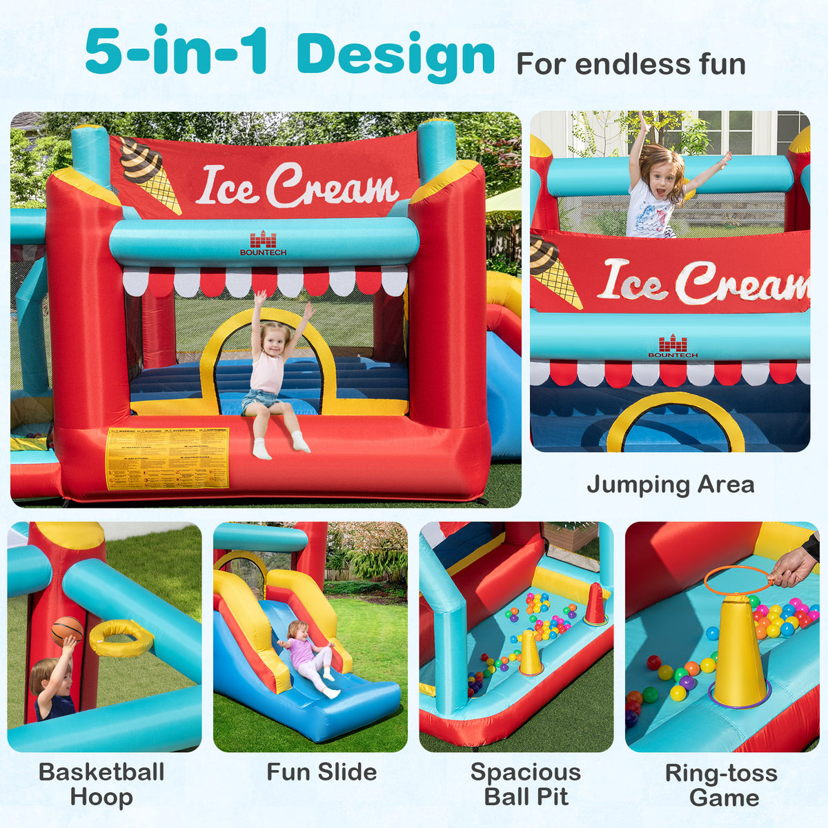 5-In-1 Inflatable Bounce House With Ball Pit, Slide, 480W Blower, Multicolor Bounce House at Gallery Canada