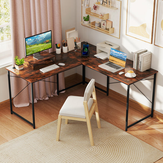 95 Inch L-Shaped Reversible Computer Desk, Rustic Brown L-Shaped Desks Rustic Brown at Gallery Canada