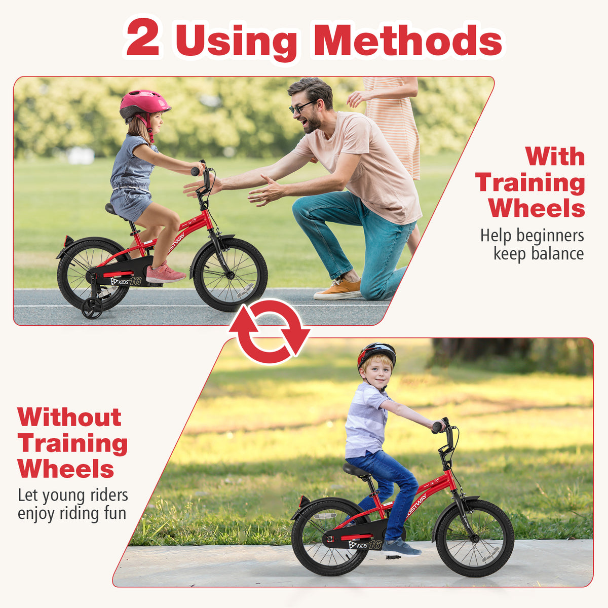 16 Inch Kids Bike, Adjustable Bicycle With Reflectors And Bell, Red Kids Bike at Gallery Canada