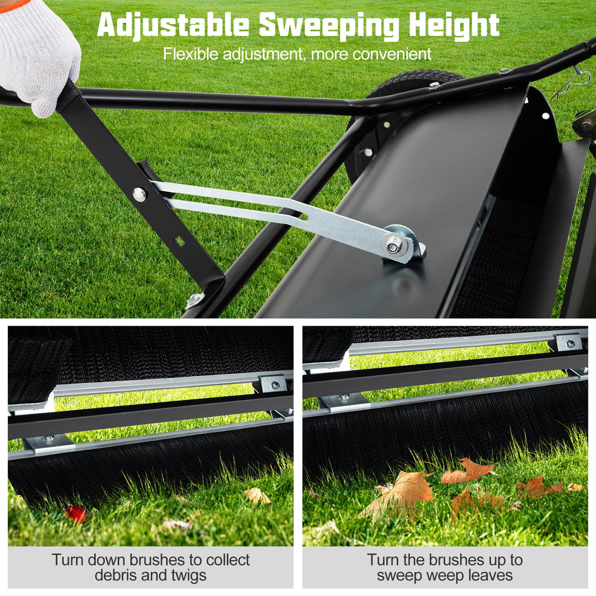 48 Inch Tow-Behind Lawn Sweeper, 26/27 Cu.FT Hopper Bag, Black Lawn Care Tools at Gallery Canada