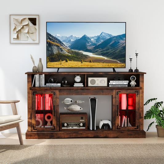 TV Stand With LED Lights, Remote Control, Rustic Brown Entertainment Centers & TV Stands Rustic Brown at Gallery Canada