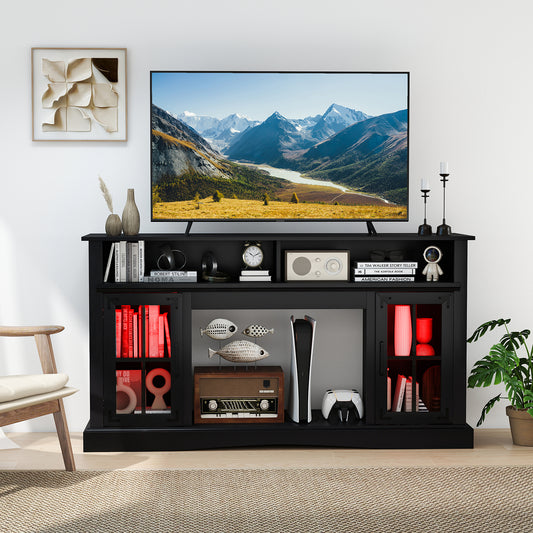 TV Stand With LED Lights, Remote Control, Black Entertainment Centers & TV Stands Black at Gallery Canada