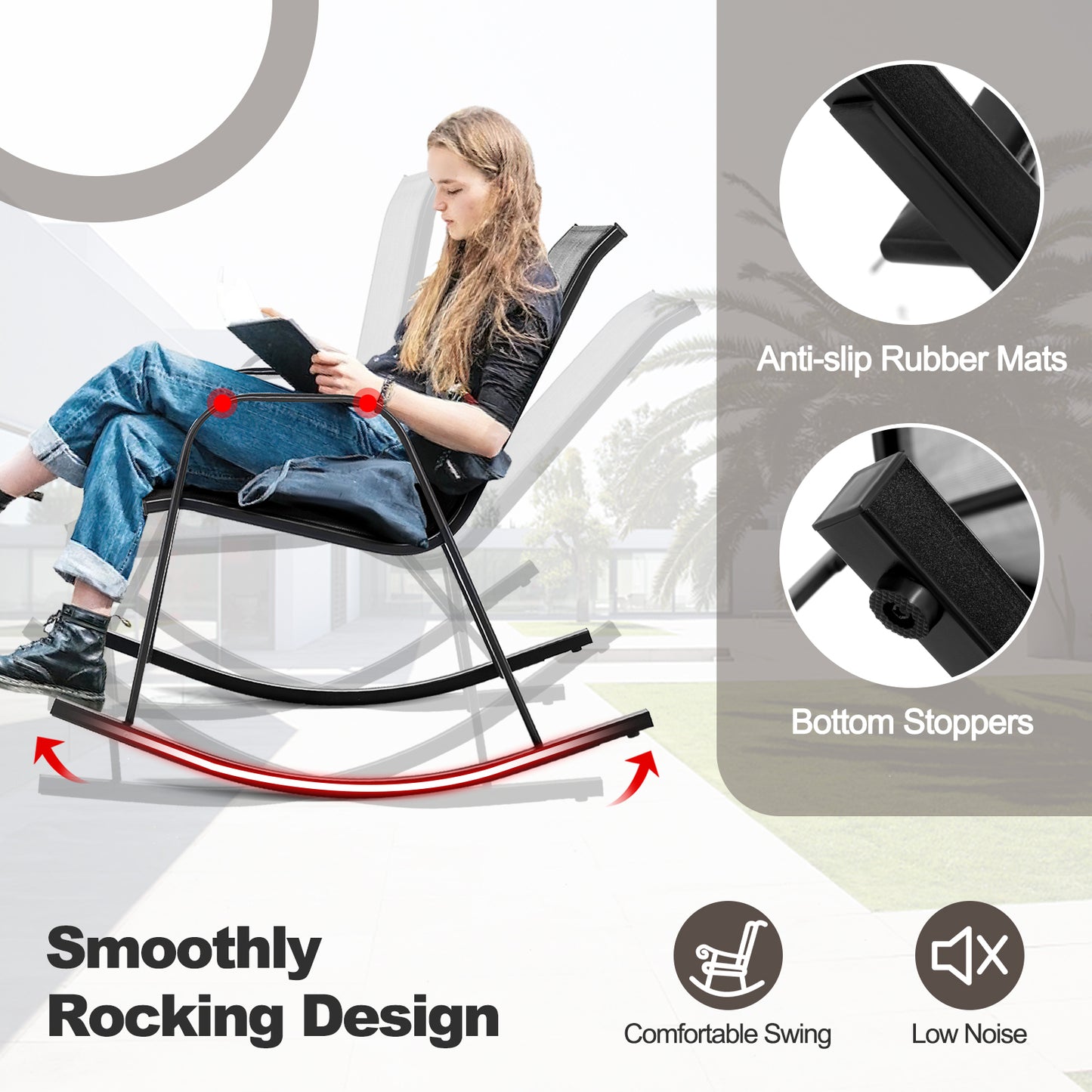 Metal Patio Rocking Chair Set, 2 Pack, Breathable Fabric Seat, Gray Patio Rocking Chairs & Gliders at Gallery Canada