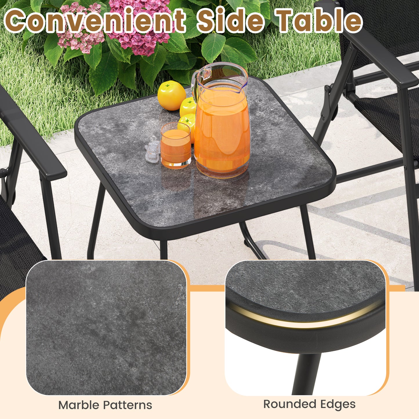 3 Piece Patio Folding Conversation Set, Black Patio Conversation Sets at Gallery Canada