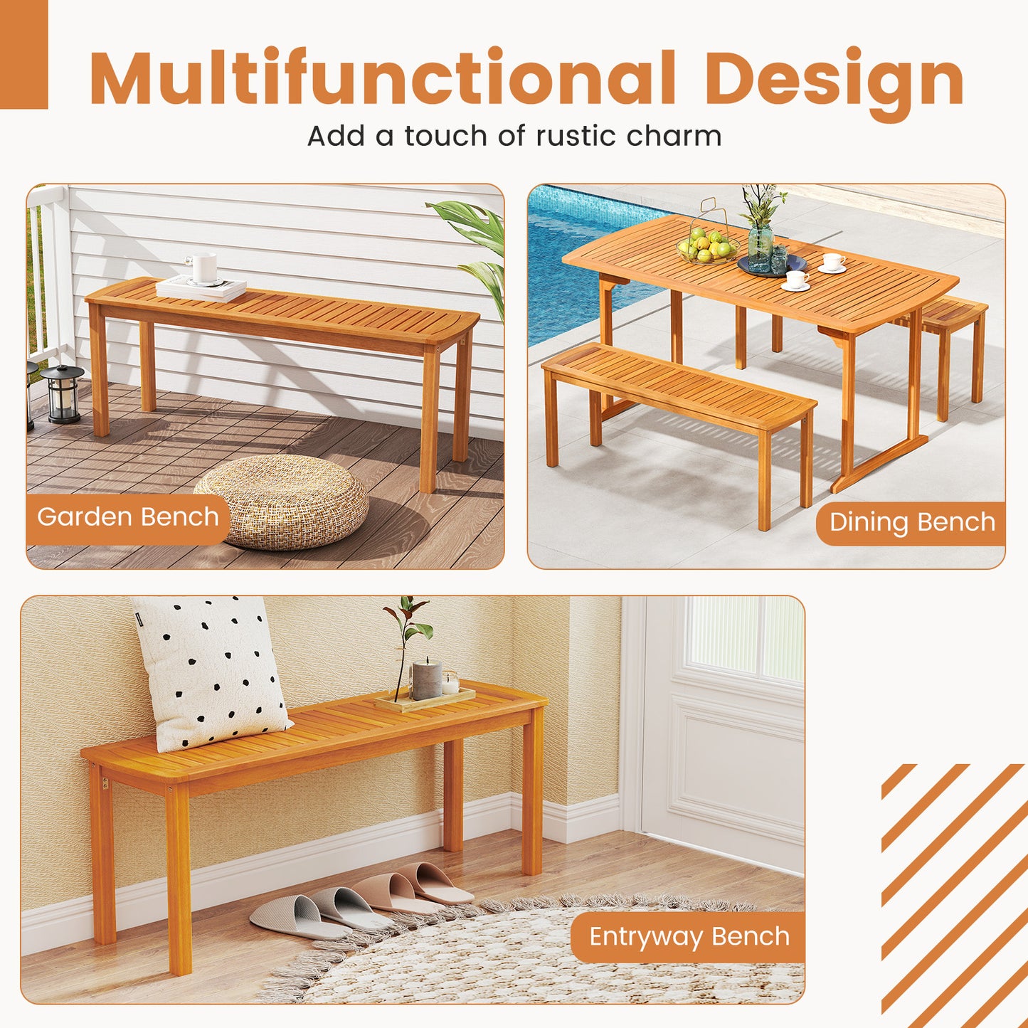 Acacia Wood Outdoor Bench Set, Natural Outdoor Benches at Gallery Canada