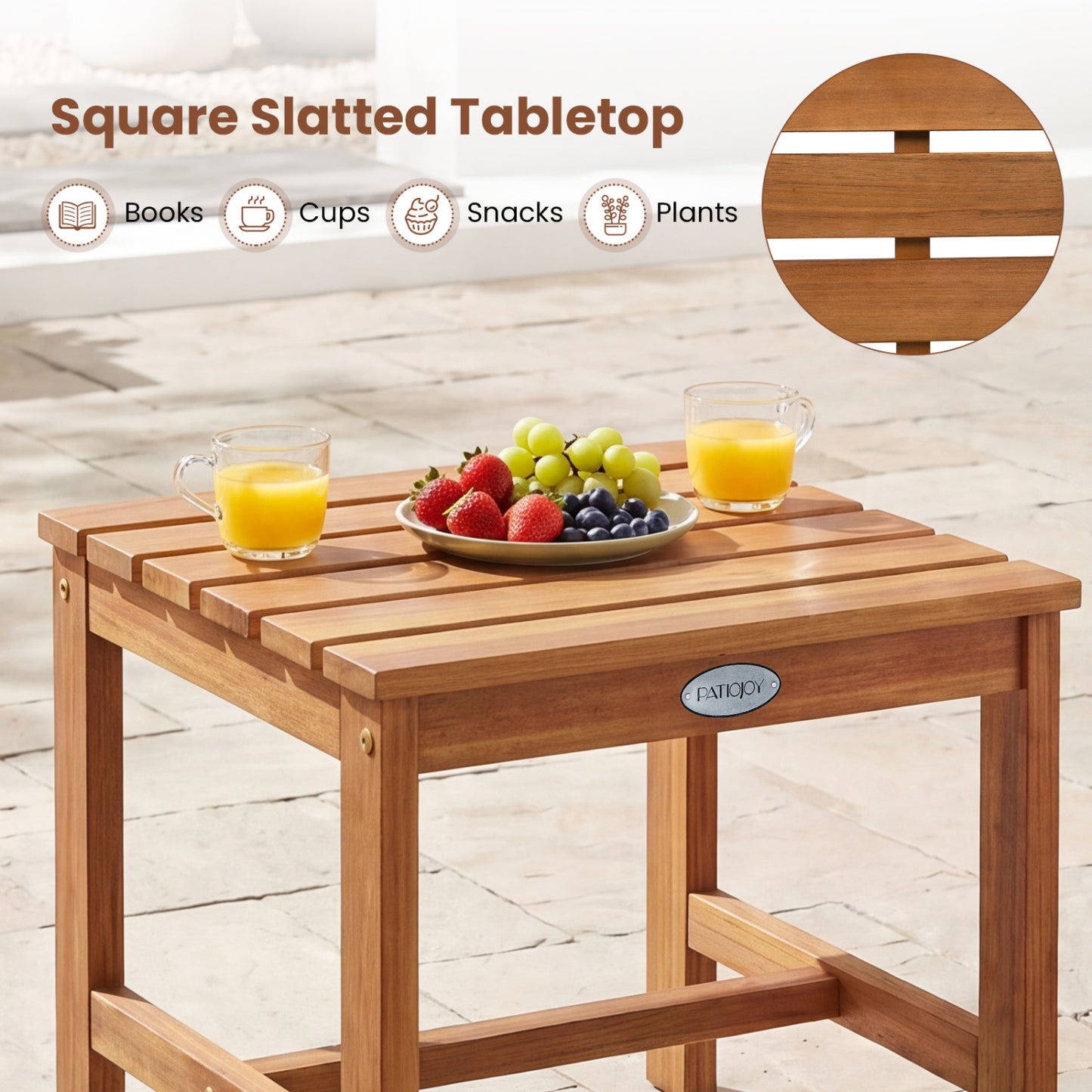 17” Square Patio Acacia Wood Side Table with Slatted Tabletop-Set of 1 End & Side Tables at Gallery Canada