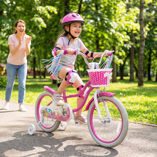 18-Inch Kids Bike, Adjustable, With Basket And Streamers, Rose Red Kids Bike Rose Red at Gallery Canada