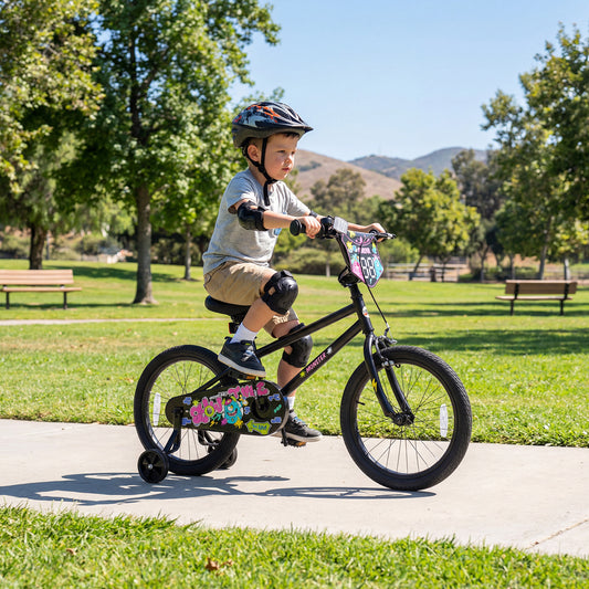 18 Inch Kids Bike with Training Wheels for Ages 4-8 Years Old Black- Street Art Time, Black Kids Bike Black at Gallery Canada