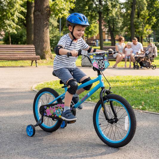 18 Inch Kids Bike with Training Wheels for Ages 4-8 Years Old Blue- Street Art Time, Blue Kids Bike Blue at Gallery Canada