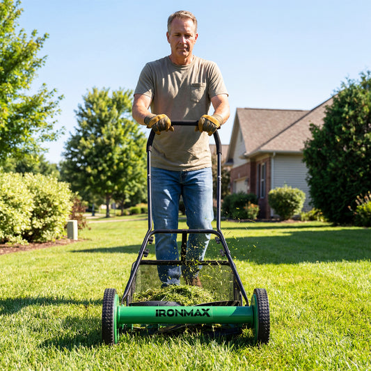 18 Inch Push Reel Lawn Mower, Adjustable, Removable Grass Catcher, Green Lawn Care Tools Green at Gallery Canada