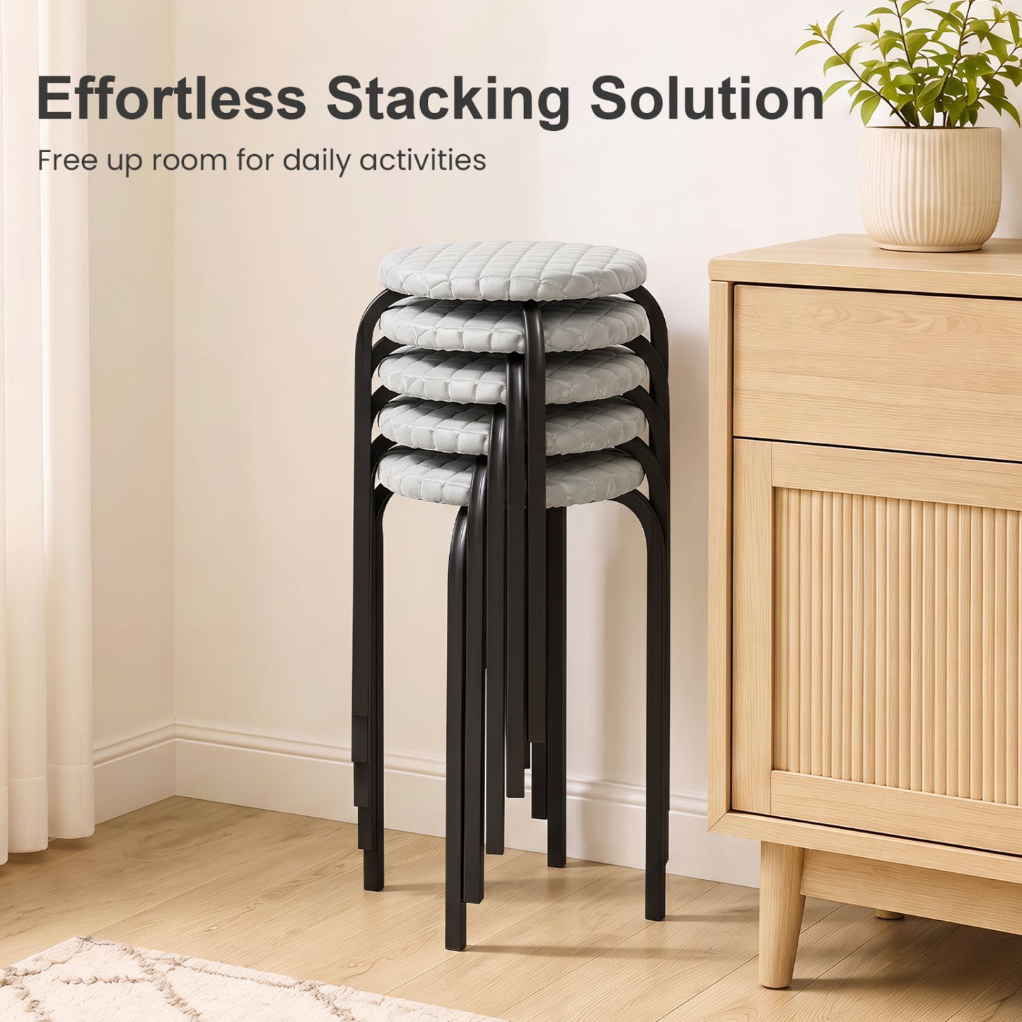 18in Round Stackable Stools, Set of 6, Removable Covers Bar Stools at Gallery Canada