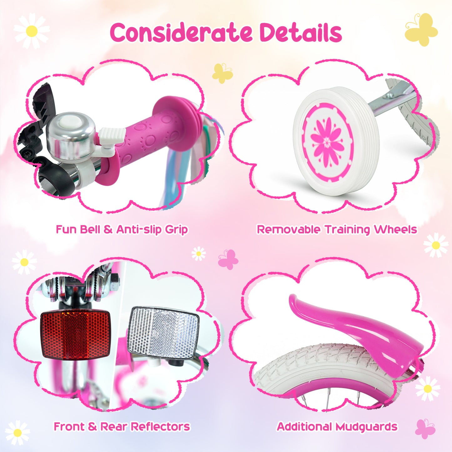 18" Girls Bike, Front Bag, Streamers, Ages 4-8, Pink Kids Bike at Gallery Canada