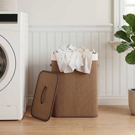 19 Gal Capacity Bamboo Clothes Hamper with Removable Liner and Portable Handles, Brown Laundry Baskets Brown at Gallery Canada