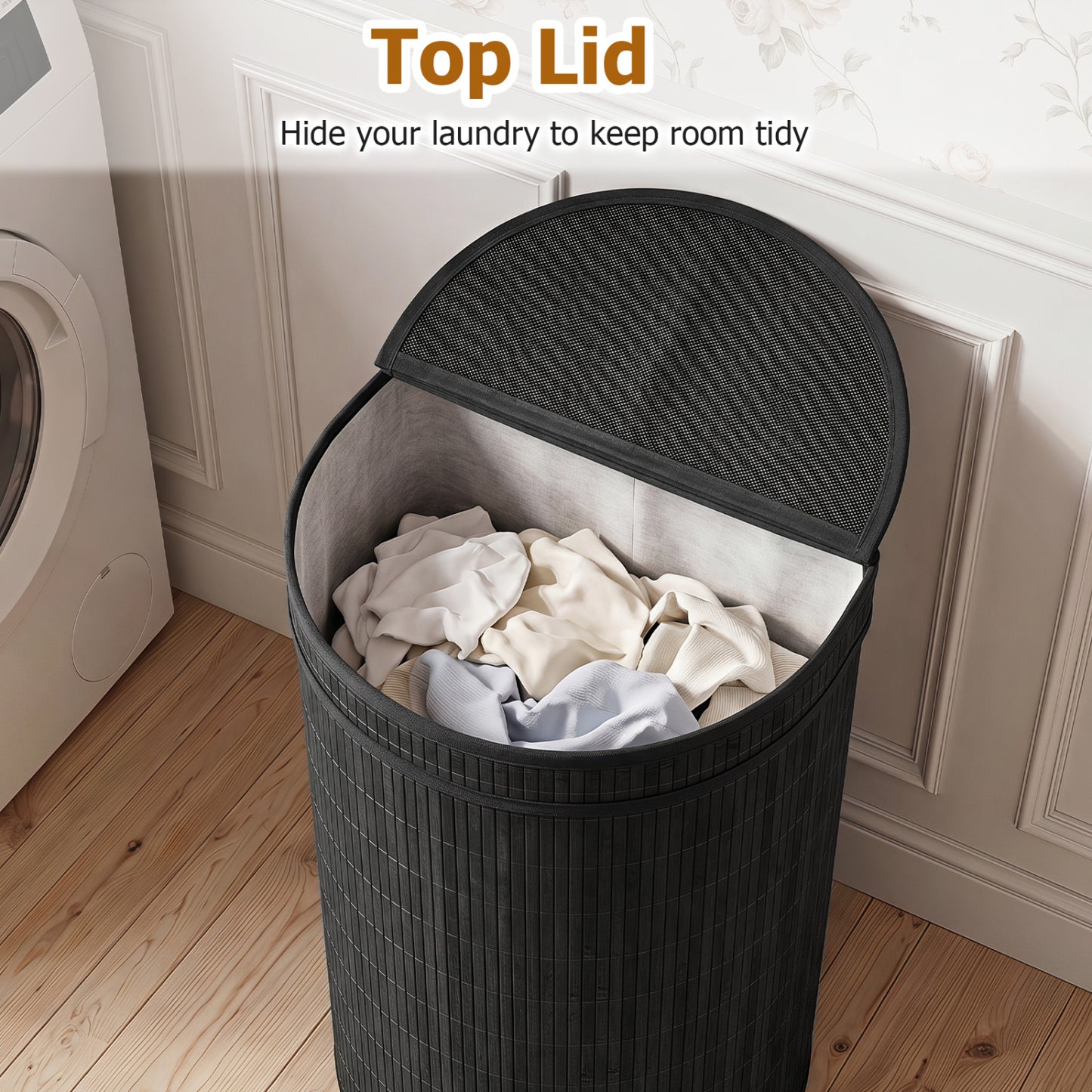 19 Gal Bamboo Laundry Hamper With Zippered Lid, Black Laundry Baskets at Gallery Canada