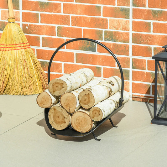 16" Firewood Log Rack, Curved Fireplace Holder, Black Firewood Racks Black at Gallery Canada