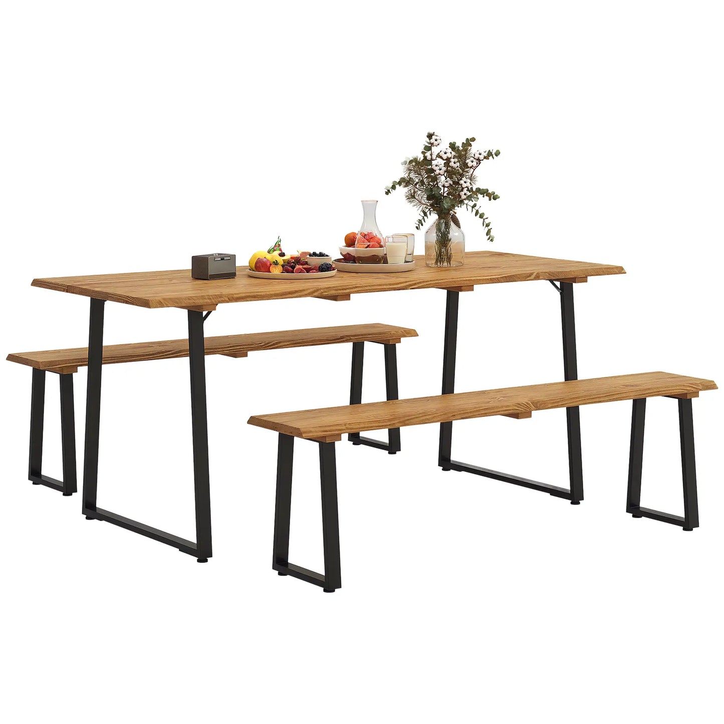 Picnic Table and Bench Set for 6, 2" Umbrella Hole, Steel Frame Outdoor Dining Sets at Gallery Canada