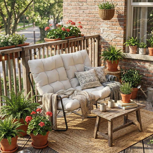 2-Person Outdoor Rocking Chair With Cushions, 528 LBS Capacity, Light Grey Outdoor Rocking Chairs Light Grey at Gallery Canada