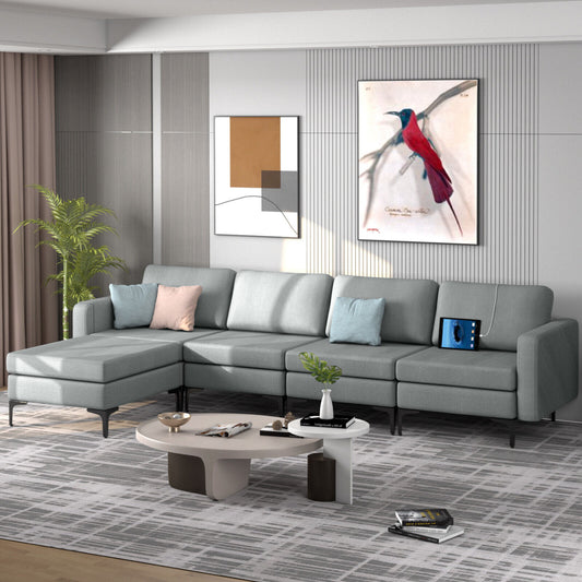 4-Seat L-Shaped Sectional Sofa, Reversible Ottoman, 2 USB Ports, Gray Sofas & Loveseats Gray at Gallery Canada