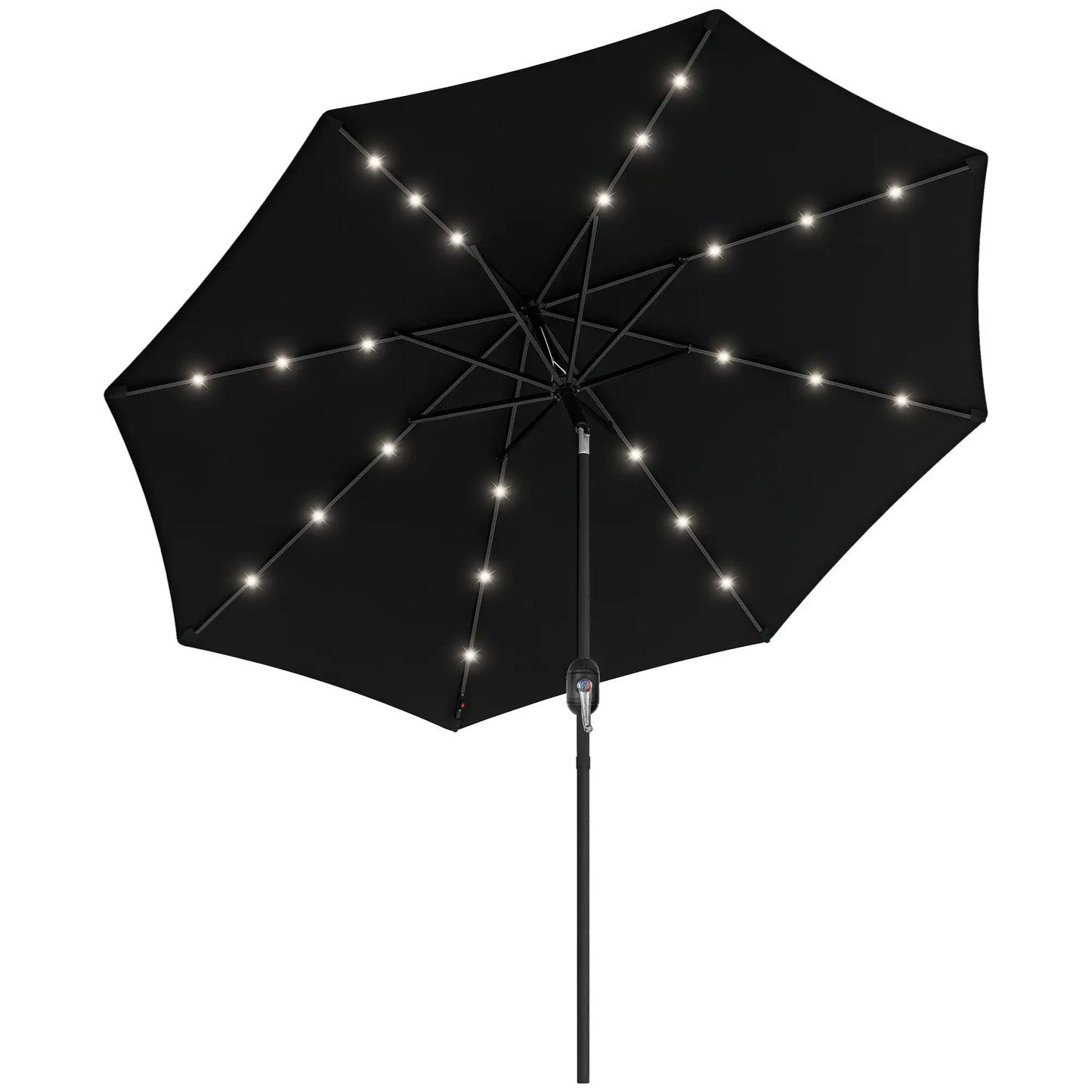 9ft Solar Patio Umbrella, 24 LED Lights, Tilt Canopy, Black Sun Umbrellas at Gallery Canada