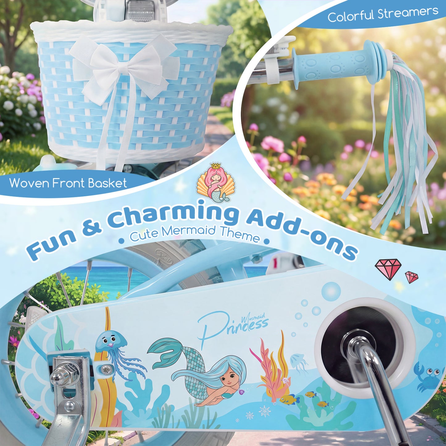 20 Inch Kids Bike, Adjustable, Princess Of The Sea Theme, Blue Kids Bike at Gallery Canada