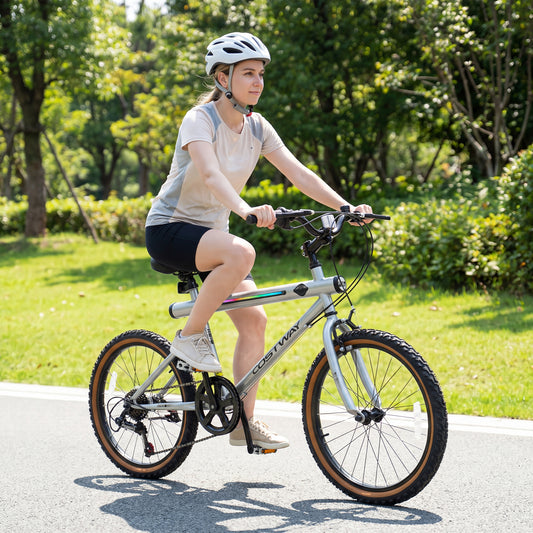 20 Inch LED Cycling Bike, 2 Speakers, Ambient Lights, Silver Kids Bike Silver at Gallery Canada