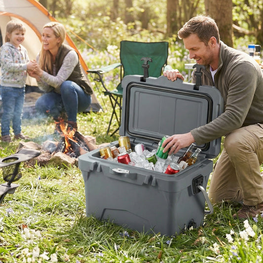 20 Quart Portable Hard Cooler, Built-In Ruler And Bottle, Gray Coolers Gray at Gallery Canada
