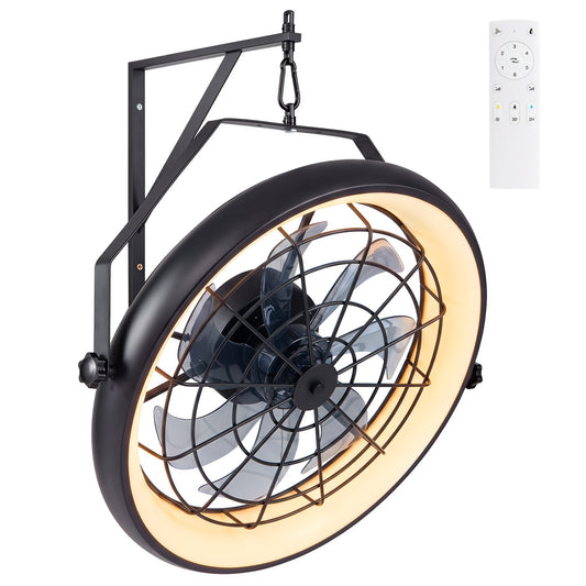 20" Wall Mounted Fan with Dimmable LED Light, Black Ceiling Fans Black at Gallery Canada