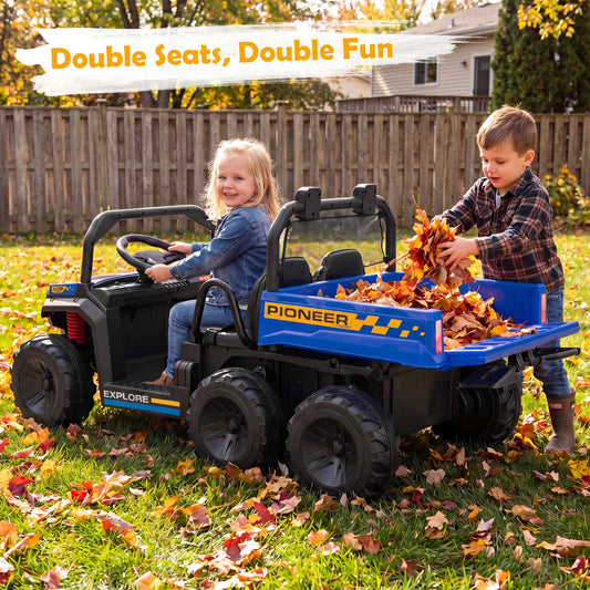 24V 2-Seater Kids Ride On Dump Truck, 4WD, Electric Dump Bed, Lights, Navy Powered Ride On Toys Navy at Gallery Canada