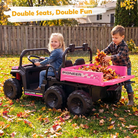 24V 2-Seater Kids Ride On Dump Truck, 4WD, Electric Dump Bed, Lights, Pink Powered Ride On Toys Pink at Gallery Canada