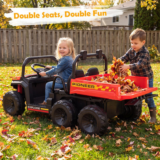 24V 2-Seater Kids Ride On Dump Truck, 4WD, Electric Dump Bed, Lights, Red Powered Ride On Toys Red at Gallery Canada