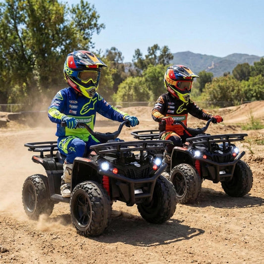 24V Electric Ride On Quad with LED Headlights-Black-2 Pieces, (2 pieces) Black + Black Powered Ride On Toys (2 pieces) Black + Black at Gallery Canada