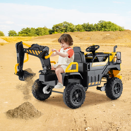 24V Ride On Excavator, 4WD 2-Seater, Remote Control, Digging Arm, Yellow Powered Ride On Toys Yellow at Gallery Canada