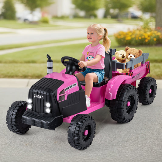 24V Ride On Tractor, Detachable Trailer, Remote Control, Pink Powered Ride On Toys Pink at Gallery Canada